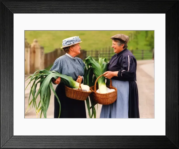 Framed Print : Two members of the Beamish Museum staff with some of the entrants for the leek show Framed Print : Two members of the Beamish Museum staff with some of the entrants for the leek show