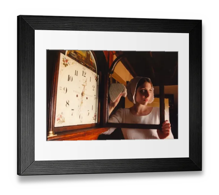 Framed Print : Beamish Museum staff member Sara Williamson in the dress of a 1820s kitchen maid with a Framed Print : Beamish Museum staff member Sara Williamson in the dress of a 1820s kitchen maid with a