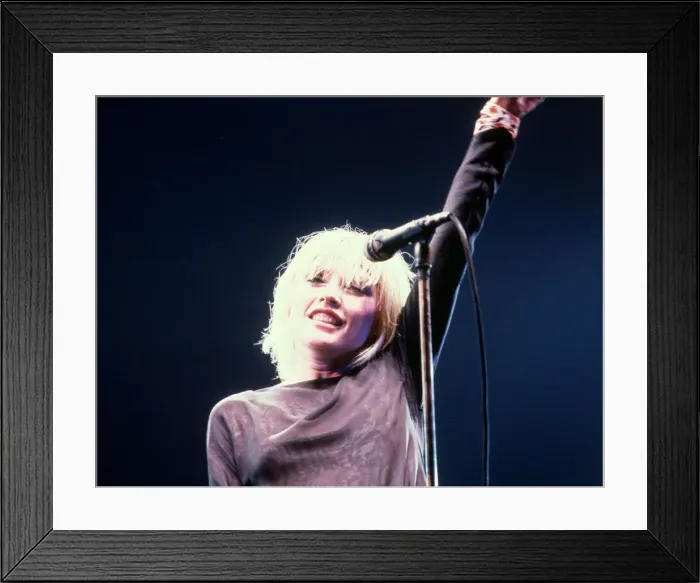 Framed Print : Debbie Harry on stage in 1980 singing performing concert microphone Framed Print : Debbie Harry on stage in 1980 singing performing concert microphone