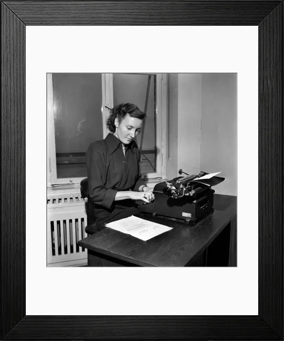Framed Print : Typist at the VW factory. December 1952 C6101-008