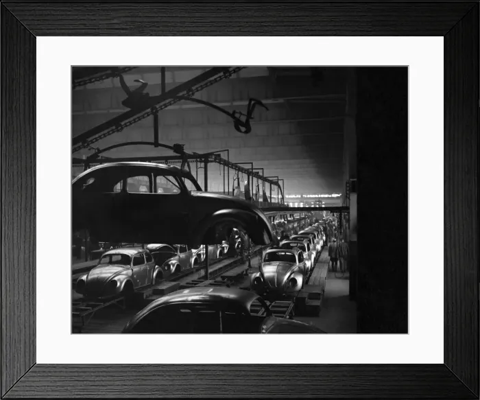 Framed Print : General views of the production line at the volkswagen factory producing Beetle cars in