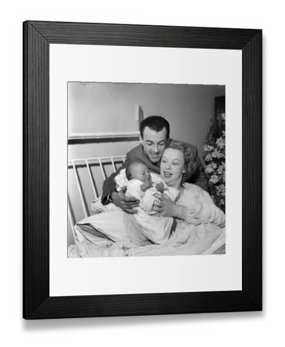 Framed Print : Actress Joy Nichols with husband and baby. March 1952 C1251-001 Framed Print : Actress Joy Nichols with husband and baby. March 1952 C1251-001