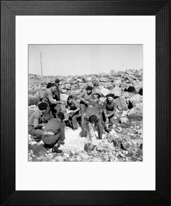 Framed Print : British soldiers on the way back from Wadi Pouse stop for a snowfall fight in Jordan Framed Print : British soldiers on the way back from Wadi Pouse stop for a snowfall fight in Jordan