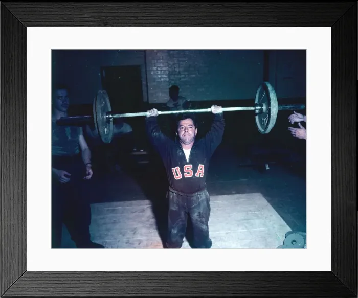 Framed Print : 1948 London Olympics in Colour A member of the USA weightlifting team seen here