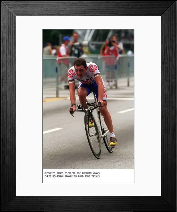 : Chris Boardman cycling in Olympic games in Atlanta where he won a bronze medal : Chris Boardman cycling in Olympic games in Atlanta where he won a bronze medal