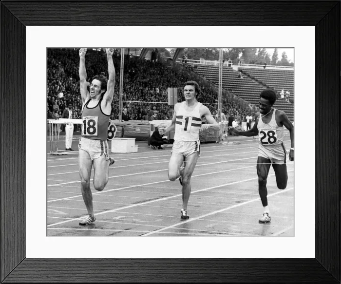 Framed Print : Steve Ovett crossing the finishing line to win the 800m final in the A. A. A