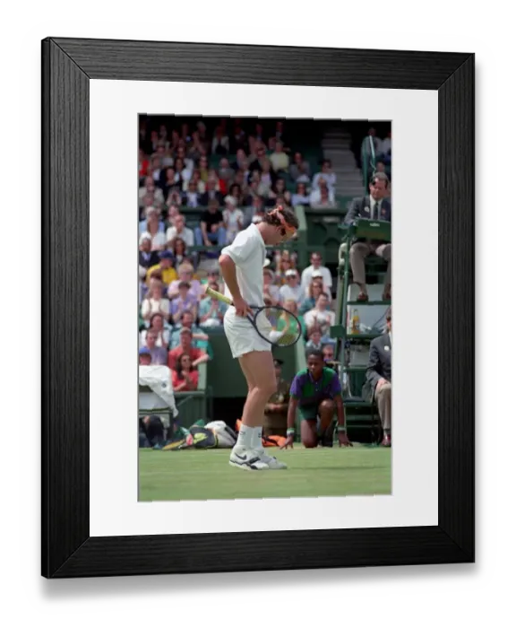 Framed Print : Wimbledon Tennis. A distraught John McEnroe losing to Stefan Edberg