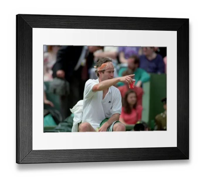 Framed Print : Wimbledon Tennis. John McEnroe (With Eric Crapton Watching). July 1991 91-4197-001 Framed Print : Wimbledon Tennis. John McEnroe (With Eric Crapton Watching). July 1991 91-4197-001