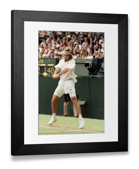 Framed Print : Wimbledon Tennis. Andre Agassi in action. July 1991 91-4178-062 Framed Print : Wimbledon Tennis. Andre Agassi in action. July 1991 91-4178-062