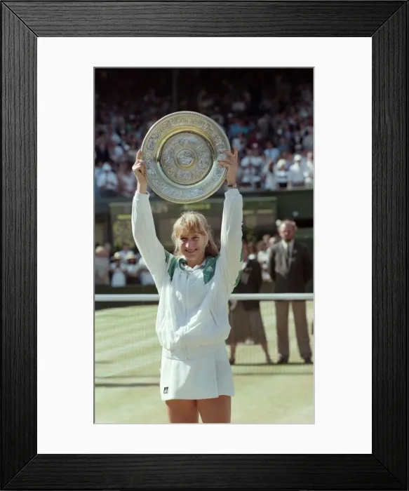 Framed Print : Wimbledon Ladies Final. Winners Trophy presented to Steffi Graf by Duchess of Kent After