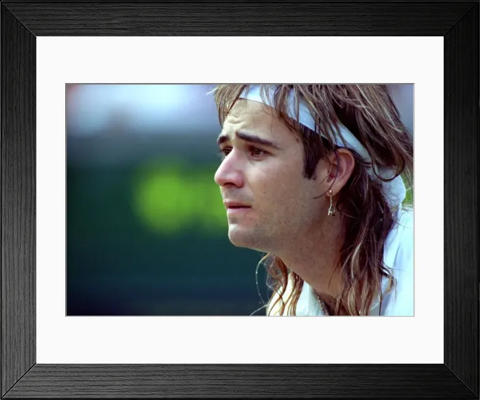 Framed Print : Wimbledon Tennis. Andre Agassi in action. July 1991 91-4218-048 Framed Print : Wimbledon Tennis. Andre Agassi in action. July 1991 91-4218-048
