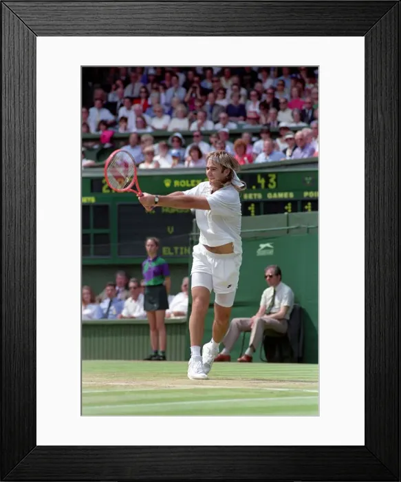 Framed Print : Wimbledon Tennis. Andre Agassi in action. July 1991 91-4218-025 Framed Print : Wimbledon Tennis. Andre Agassi in action. July 1991 91-4218-025
