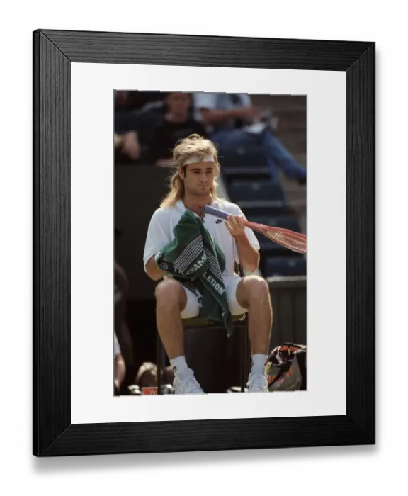 Framed Print : Wimbledon Tennis. Andre Agassi During a Break. July 1991 91-4261-002 Framed Print : Wimbledon Tennis. Andre Agassi During a Break. July 1991 91-4261-002
