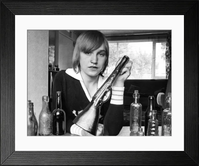 Framed Print : Coline Wright with some of his Victorian bottles from his collection Framed Print : Coline Wright with some of his Victorian bottles from his collection