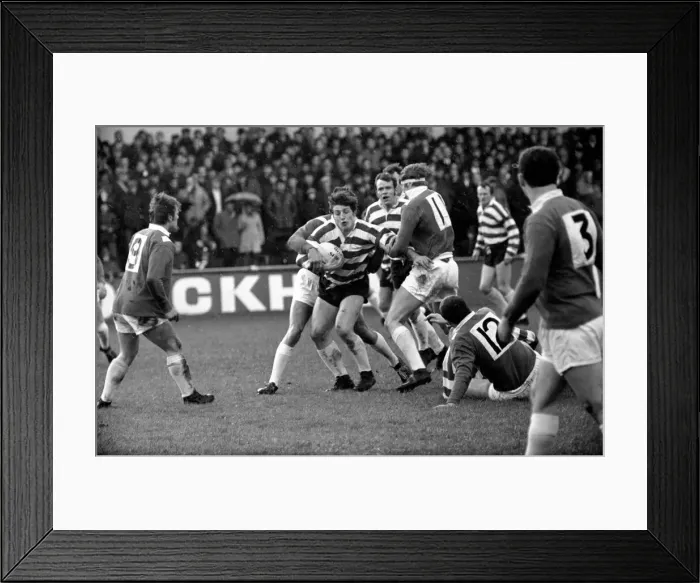 Framed Print : Leigh v. Oldham. Oldham stand-off Sayer is tackled by Leigh forward Welding Framed Print : Leigh v. Oldham. Oldham stand-off Sayer is tackled by Leigh forward Welding