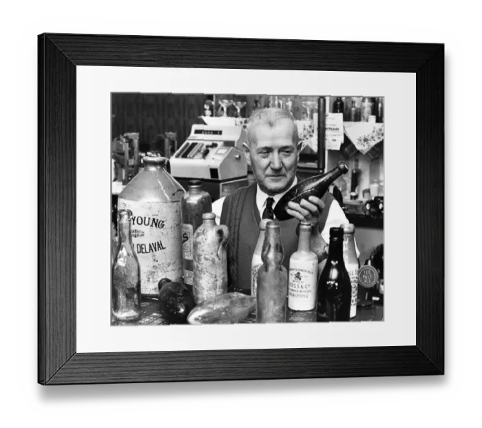 Framed Print : Easterby Cook club steward of the Seaton Delaval club with some of his collection of Framed Print : Easterby Cook club steward of the Seaton Delaval club with some of his collection of