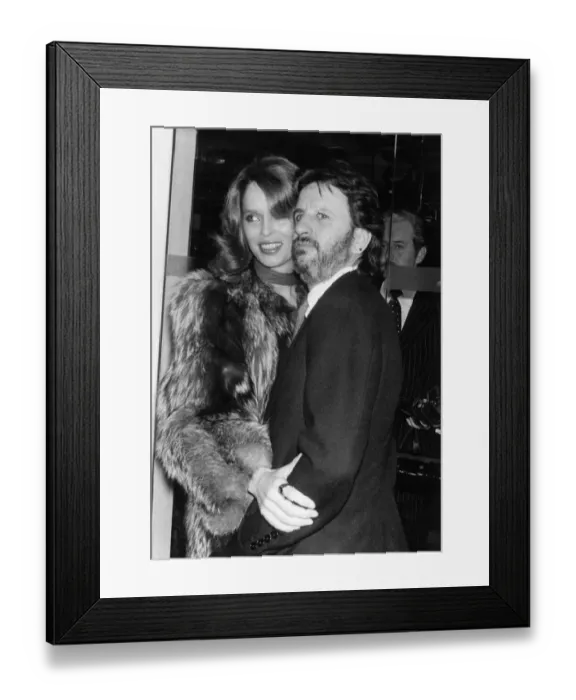 Framed Print : Ringo Starr arriving for the birthday party of actress Elizabeth Taylor with wife Barbara