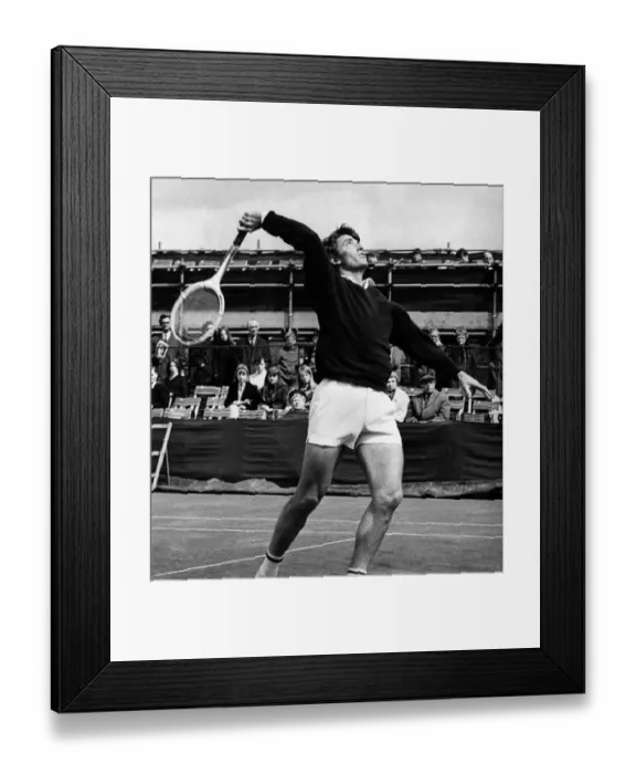 Framed Print : British tennis player Gerald Battrick in action at the Bournemouth Tennis tournament Framed Print : British tennis player Gerald Battrick in action at the Bournemouth Tennis tournament