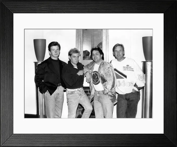 Framed Print : Singer Rick Astley with record producers Mike Stock, Matt Aitken