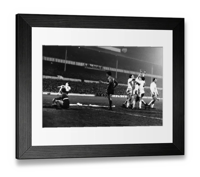 Framed Print : Tottenham Hotspur celebrate after Cliff Jones goal 1967 against Olympique Lyonnaise