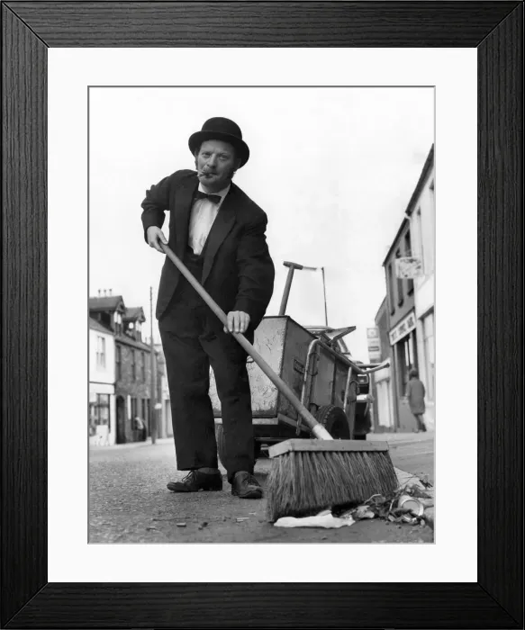 Framed Print : Natty Sam cleans up. Dustman Sam McKill is dressed to kill as he goes on his daily rounds