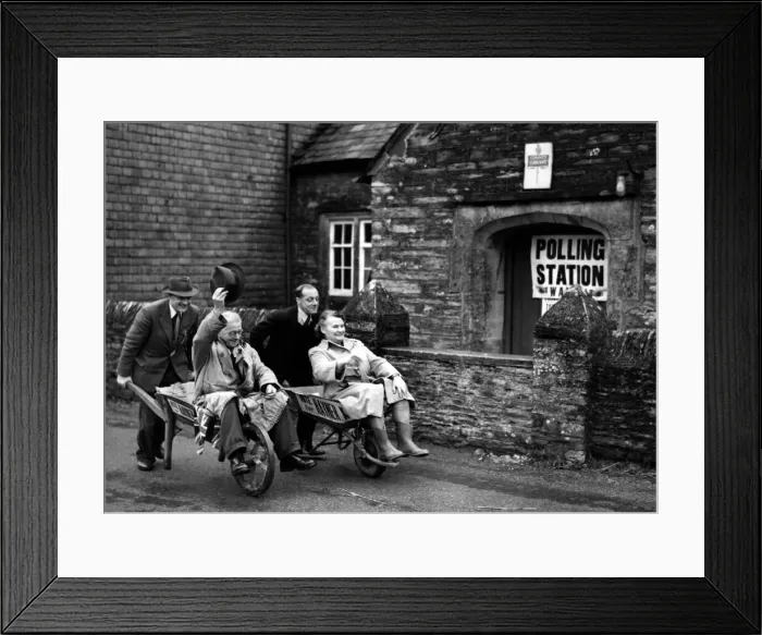 Framed Print : Election - And some in barrows. General Election. All candidates were limited in