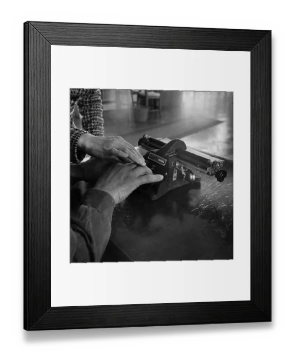 Framed Print : They see with their fingers. With the instructors hand guiding his