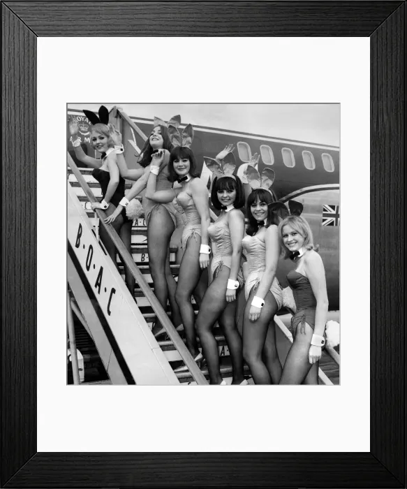 Framed Print : Night club bunny girls posing on the steps of a BOAC aeroplane Framed Print : Night club bunny girls posing on the steps of a BOAC aeroplane