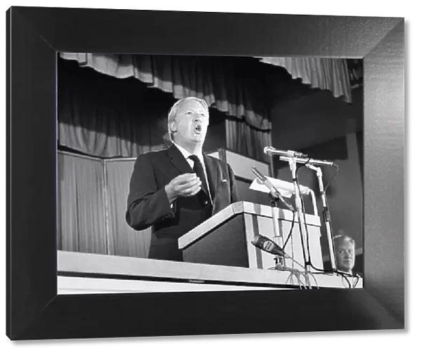 Conservative party leader Edward Heath speaking at an election meeting at South Croydon