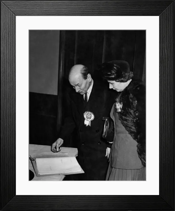 Framed Print : General Election 1950. Mr. and Mrs. Clement Attlee looking through the voters Framed Print : General Election 1950. Mr. and Mrs. Clement Attlee looking through the voters