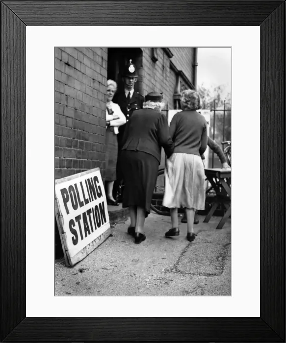 Framed Print : Election 1959 Old folk turn out to vote at Salford Polling station October
