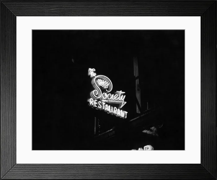 Framed Print : Sign for Society resturant in London. April 1965 P018531 Framed Print : Sign for Society resturant in London. April 1965 P018531