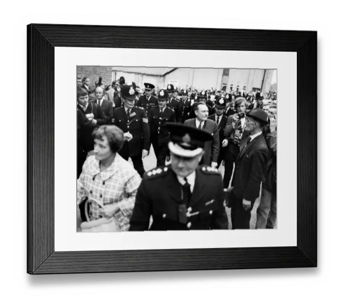 Framed Print : A police escort surrounds controversial Tory candidate Enoch Powell when he arrived to