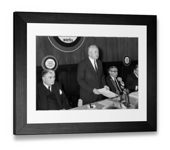 Framed Print : Harold Wilson speaking at the labour partys presentation of their election manifesto Framed Print : Harold Wilson speaking at the labour partys presentation of their election manifesto