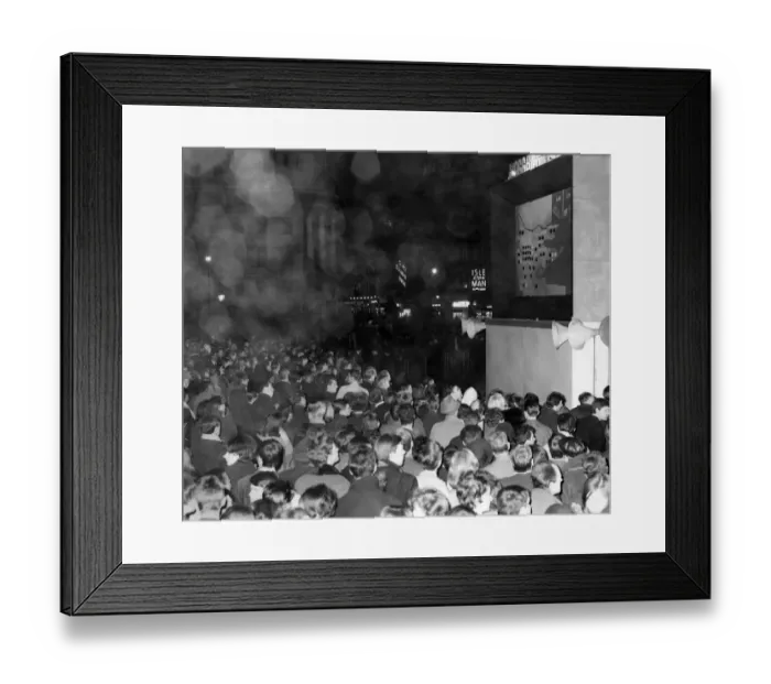 Framed Print : General Election 1966: Crowds in Trafalgar Square, London watching the election results