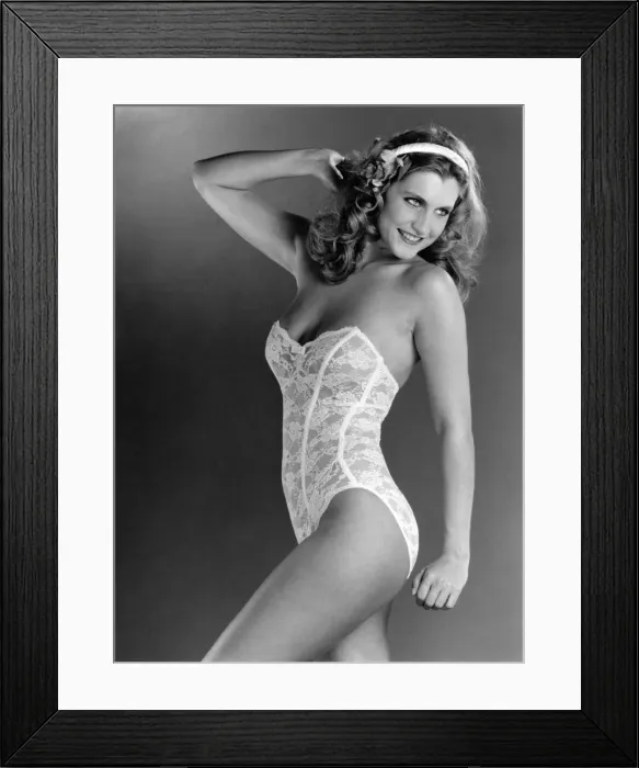 Framed Print : Fashion - Underwear 87: White all-over lace boned body suit. May 1987 P018544