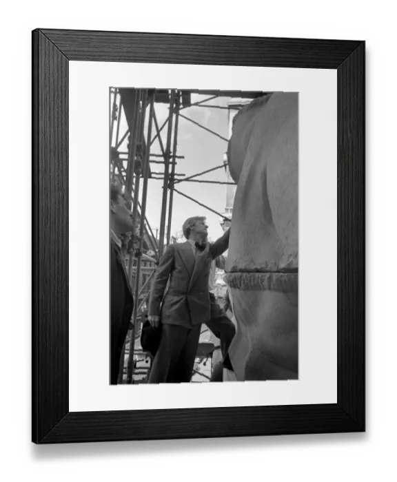Framed Print : Sculptor Chas Wheeler overseeing the installation of his work Miss Earth Framed Print : Sculptor Chas Wheeler overseeing the installation of his work Miss Earth