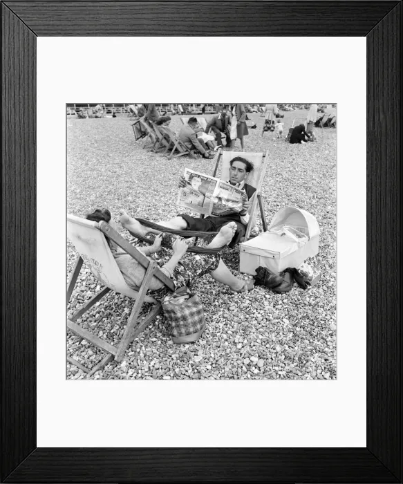 Framed Print : Mr and Mrs. C. Clulow - at Brighton. Family on the beach at Brighton with their pet dog