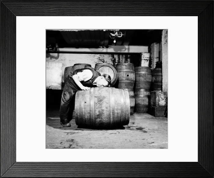 Framed Print : A barrel inspector at work at Hancocks Brewery in Cardiff. July 1952 C3603-002 Framed Print : A barrel inspector at work at Hancocks Brewery in Cardiff. July 1952 C3603-002