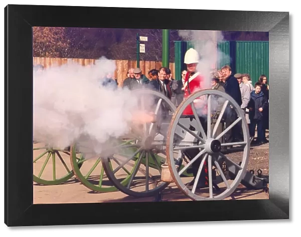 A cannon is fired at the official unveiling of a fountain at Beamish Museum
