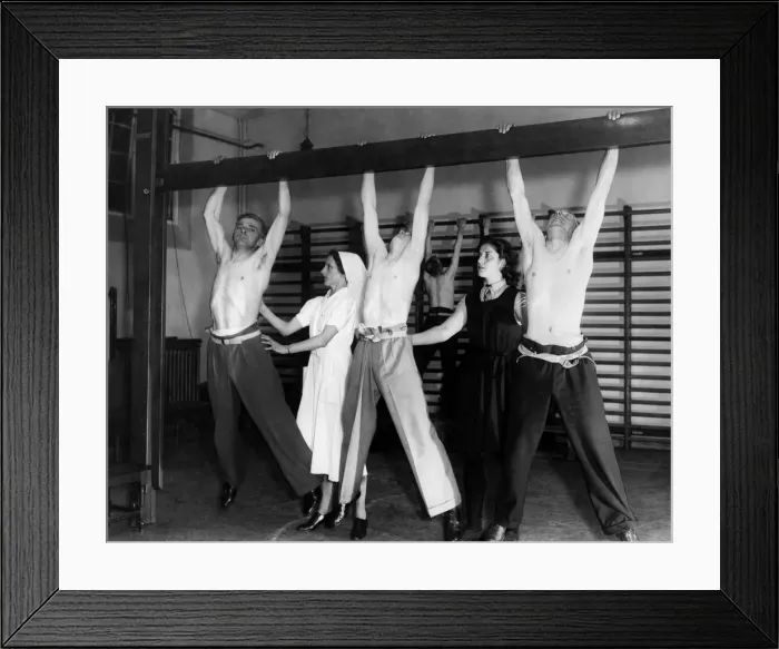 Framed Print : Injured coal miners undergoing fitness regime at a rehabilitation centre Framed Print : Injured coal miners undergoing fitness regime at a rehabilitation centre