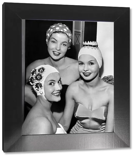 A swimming cap show took place today at the Waldorf Hotel showing Kleinerts bathing caps