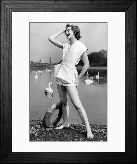 Framed Print : Clothing Beach: This suit is called Miami'and costs 39 / 6 Framed Print : Clothing Beach: This suit is called Miami'and costs 39 / 6