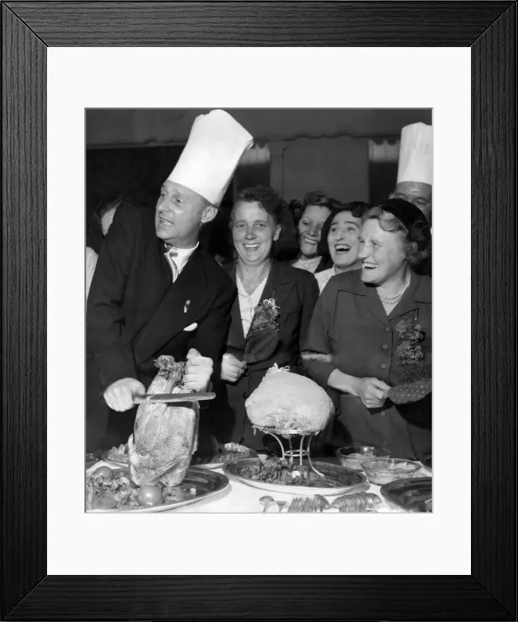 Framed Print : Mums outing. Giving a demonstration of Turkey slicing is Al Read Framed Print : Mums outing. Giving a demonstration of Turkey slicing is Al Read