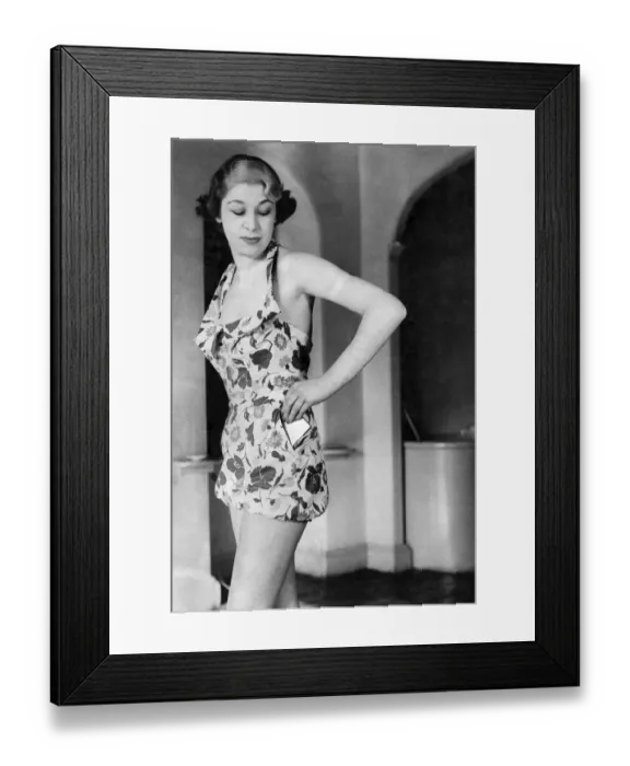 Framed Print : Clothing Beach. Halterneck Floral Swimming Costume. Swimwear Framed Print : Clothing Beach. Halterneck Floral Swimming Costume. Swimwear