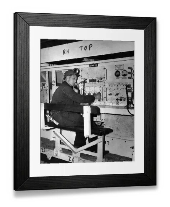 Framed Print : David Baird, 29, sits at his Rolf Operator at Ormonde Colliery Framed Print : David Baird, 29, sits at his Rolf Operator at Ormonde Colliery