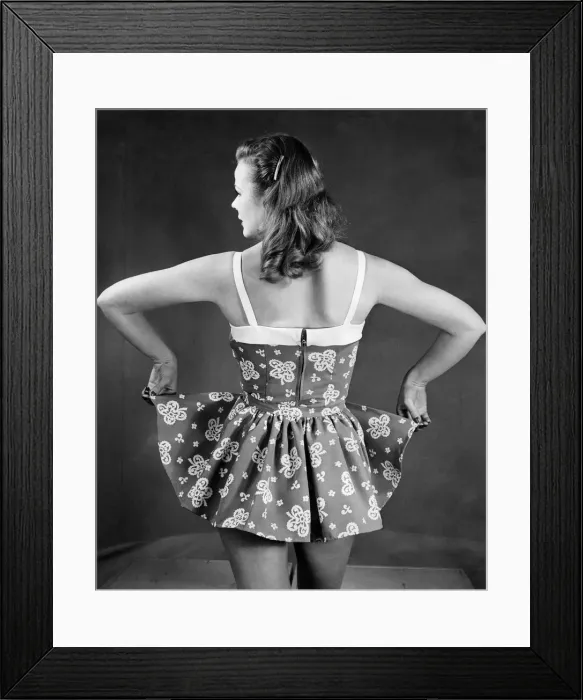 Framed Print : Woman wearing a short summer dress. April 1951 P018092 Framed Print : Woman wearing a short summer dress. April 1951 P018092