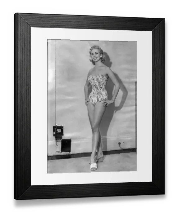 Framed Print : Clothing Beach: Swimming costume. Model number 1181 shows printed Rayon Batiste Framed Print : Clothing Beach: Swimming costume. Model number 1181 shows printed Rayon Batiste