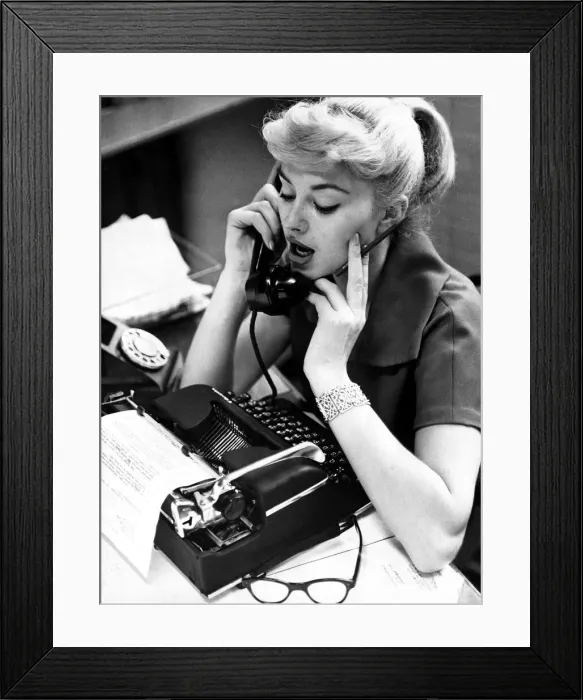 Framed Print : Secretary on the phone 1958 Typist office worker telephone Type writer Framed Print : Secretary on the phone 1958 Typist office worker telephone Type writer
