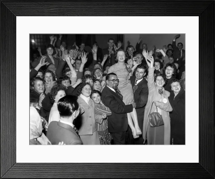 Framed Print : Jubilant Barbara Castle after hearing that her slim majority at Blackburn had been Framed Print : Jubilant Barbara Castle after hearing that her slim majority at Blackburn had been